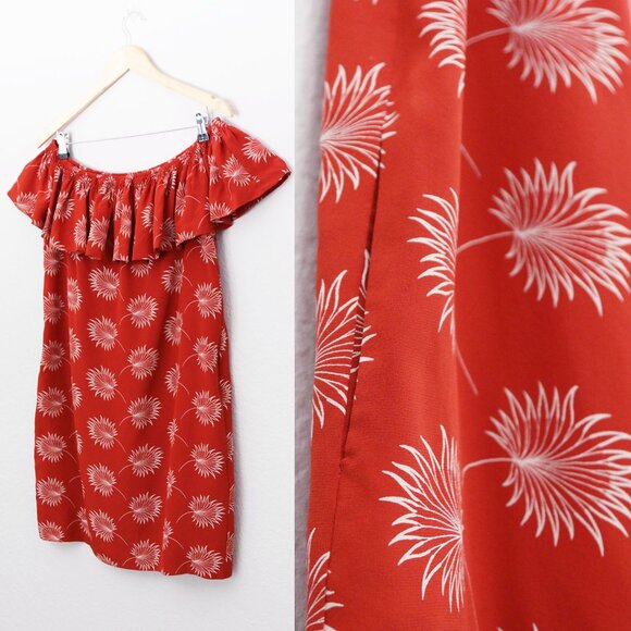 Madewell 100% Silk Palmflower Off The Shoulder Ruffle Mini Dress M $150 Rust - Picture 11 of 16